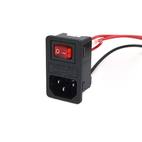 2pcs 10A 250V Rocker Switch Power Socket Inlet Module Plug with 5A Fuse Switch and 18 AWG Wiring 3 Pin IEC320 C14