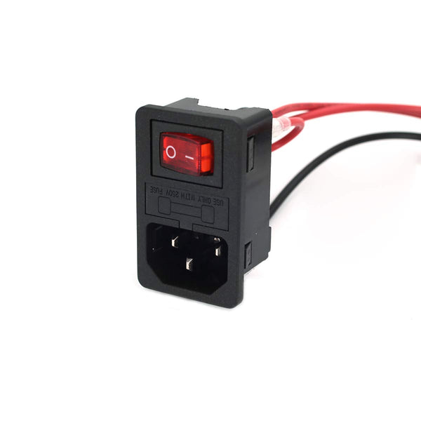 2pcs 10A 250V Rocker Switch Power Socket Inlet Module Plug with 5A Fuse Switch and 18 AWG Wiring 3 Pin IEC320 C14