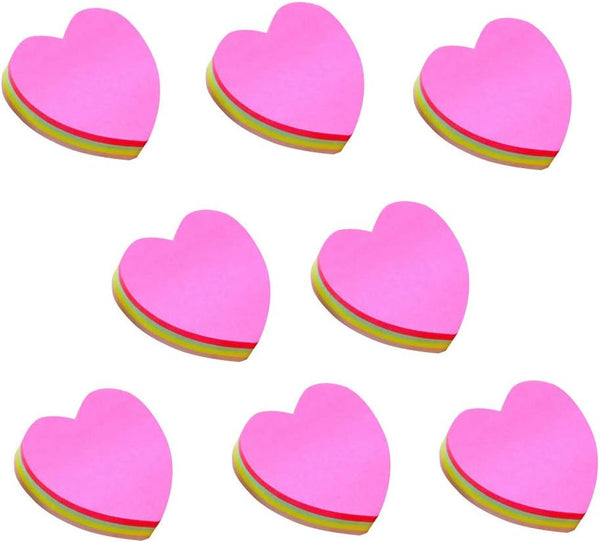 LGEGE 8 Pads Heart Shaped Note Pad, Self-Sticky Memo Pad, Adhesive Paper Post Notes