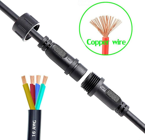 4 Wire Waterproof Connector - 4 Pin Male Female Plug LED Connector with 16AWG IP68 20CM Extension Cable for Car, Boat,