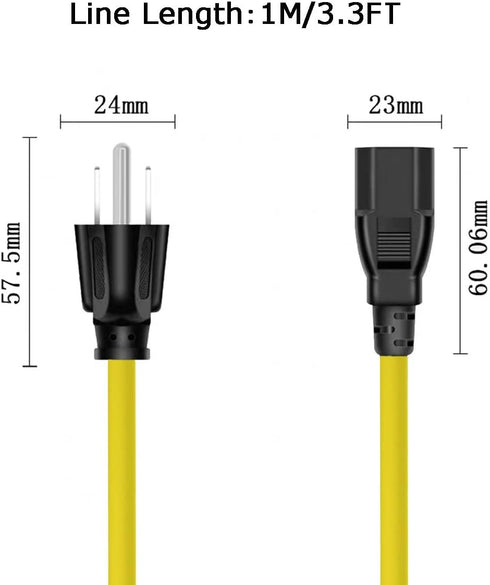 3.3FT 12AWG Heavy Duty Extender AC Plug Adapter, 15 Amp Household to 20 Amp T Blade Power Extension Cord