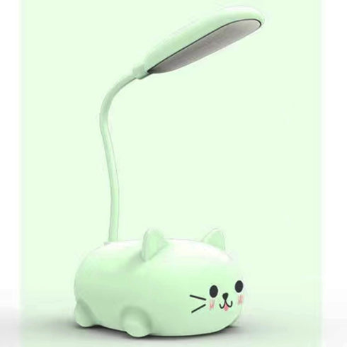 Cute Cat LED Desk Lamp for Kids, USB Rechargeable Reading Light, Portable Flexible Gooseneck Cartoon Desk Lamp (Green)
