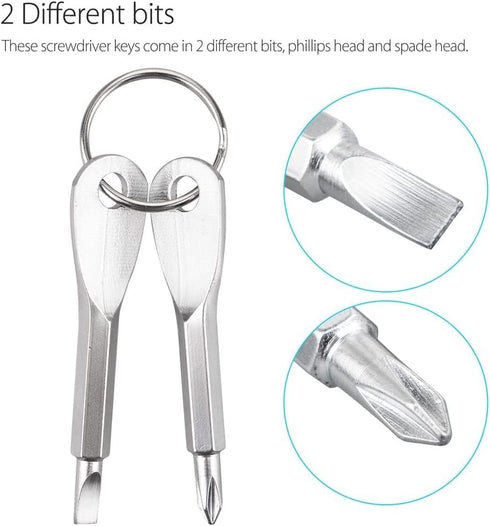 ZYL 4PCS Mini Pocket Screwdriver Set - Keychain Outdoor Tool Kit Stainless Steel Black & Silver