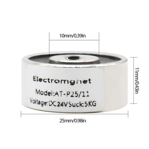 Holding Sucker Round Electromagnet Suction Solenoid Lifting Cylinder Electric Magnet, 25 x 11mm, DC24V, 50N, 11LB/5Kg