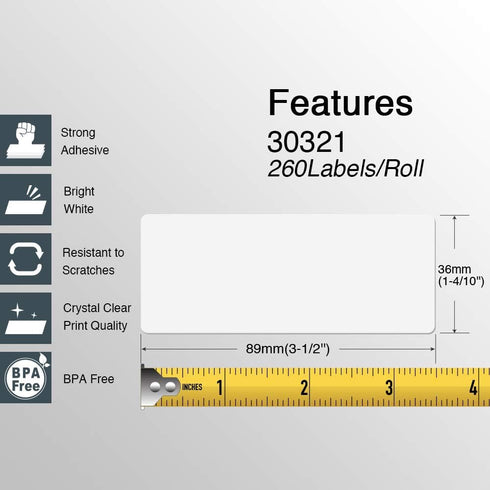 BETCKEY Compatible DYMO 30321 Address Labels, 1-4/10" x 3-1/2", Strong Adhesive, 10 Rolls/2600 Labels