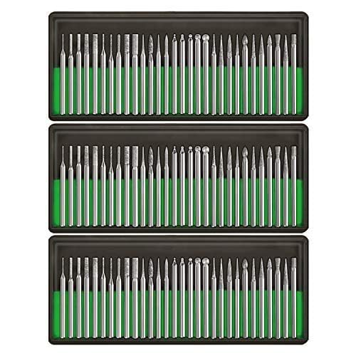 Diamond Burr Bits Drill Kit for Rotary Tool, Metal Woodworking Router Grinding Engraving Carving, 1/8"(3mm) Shank Pack