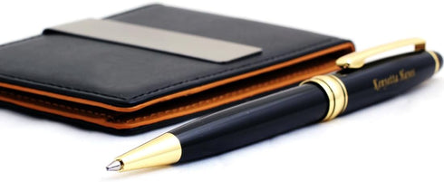 DENVER GIFT Set Personalized Pen & Money Clip Wallet with Engraving Elegant Ballpoint Pen with Refill and Gift Box