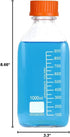 4 Pack 1000 mL Graduated Square Glass Bottle with GL45 Orange Polypropylene Screw Cap