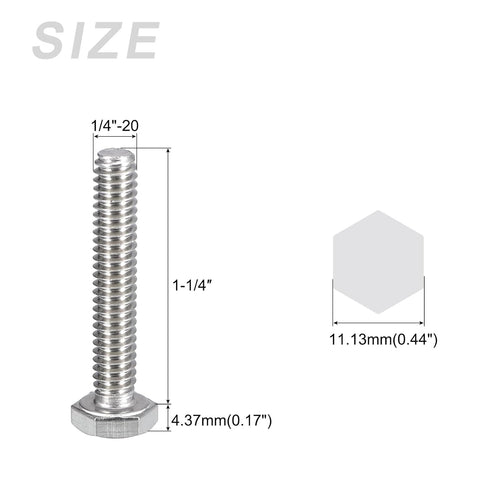 Hex Bolts 50Pcs (1/4-20x1-1/4"), 316 Stainless Steel Fully Threaded Hex Head Screws for Furniture Repair