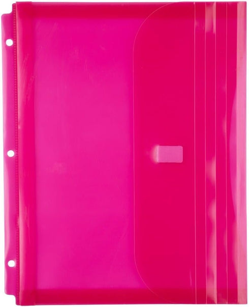 JAM PAPER 3 Hole Punch Binder Envelopes with Hook & Loop Closure - Pink - 9 1/2 x 11 1/2 - 1 Inch Expansion - 3/Pack