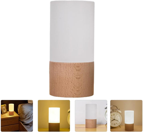 Wooden LED Night Light Table Lamp with USB Port, RGB Color Changing Bedside Lamp, Modern Japanese Beech Wood Cylinder