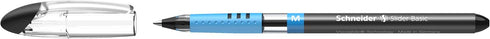 Schneider Slider Basic M Ballpoint Pen, 1.0 mm, Black Ink, Transparent Barrel, Box of 10 Pens (151101)