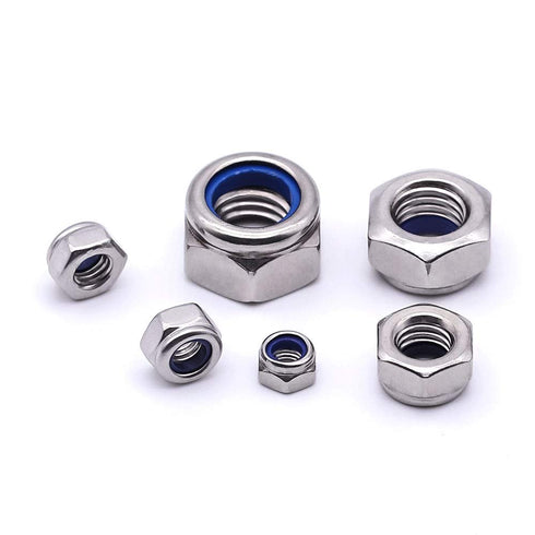 M5-0.8 (50 pcs) Nylon Insert Hex Lock Nuts, 304 Stainless Steel 18-8 Locknut, Bright Finish