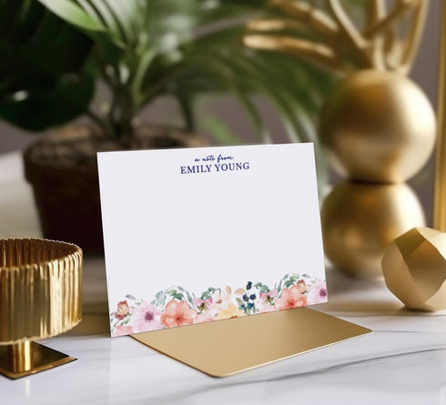 Set, Modern Pink Paper Personalized Floral Stationery Personalized stationary for Women, Your Choice of Colors
