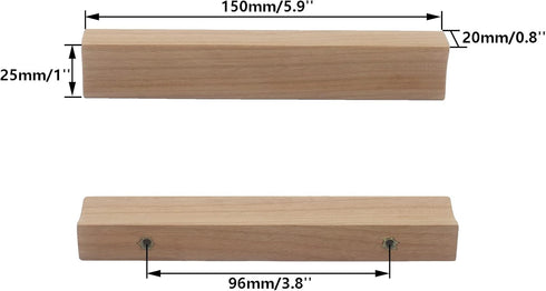 4PCS Closet 96mm/3.8''Hole Wooden Pull Handle, Solid Wood Dresser Wardrobe Door Pull,Cupboard Cabinet Bedside Table