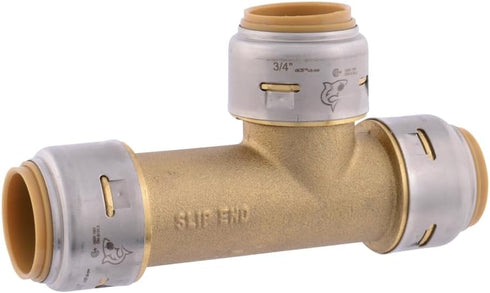 SharkBite Max 3/4 Inch Slip Tee - Push to Connect Brass Plumbing Fitting for Copper and CPVC