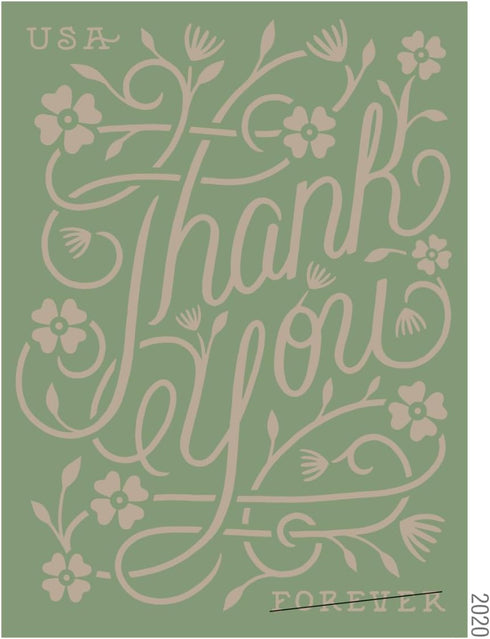United States Postal Service 2020 20) Thank You (Sheet of First-Class Mail Forever Postage Stamps
