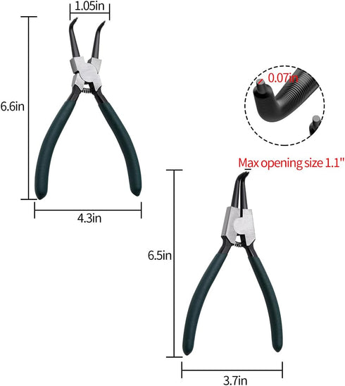 Snap Ring Pliers Set, 2pcs 7" Heavy Duty Internal/External Circlip Pliers Kit with Bent Jaw for Ring Remover