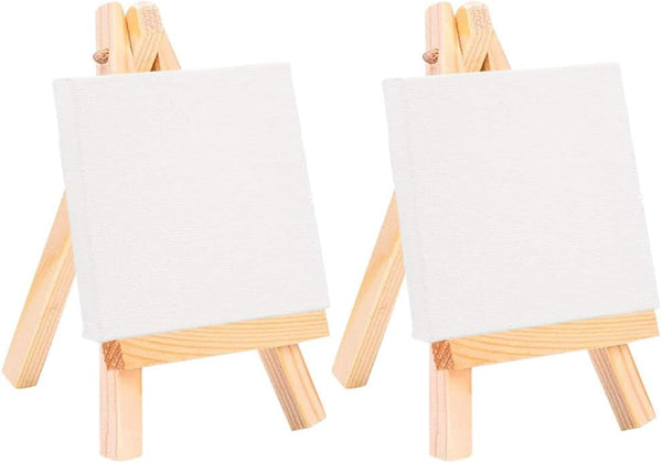 Beavorty 2pcs Home Decoration Tabletop Easel for Kids, Mini Canvases Painting Supplies