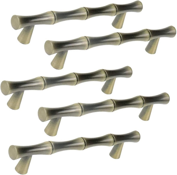 5PCS Bamboo Imitation Bronze Cabinet Pulls, 3.8-inch Hole Centers Drawer Handle Furniture Hardware