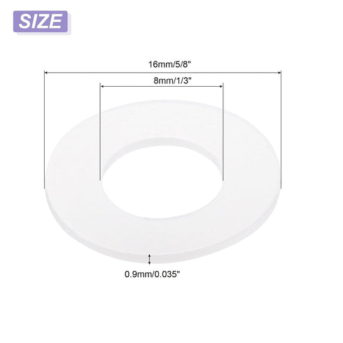 PATIKIL Nylon Flat Washers 8mm ID 16mm OD, 0.9mm Thick M8 Hard Plastic Round Sealing Flange Gaskets, Qty 50