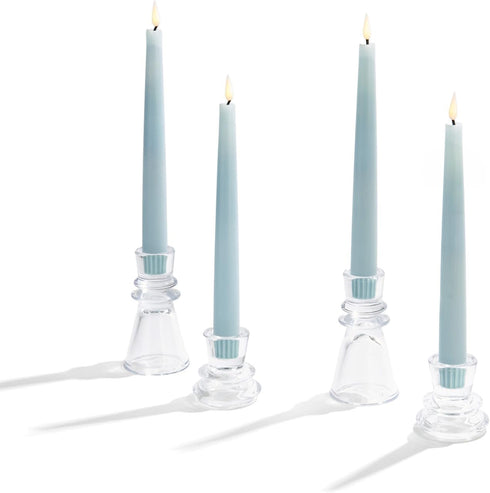 9 Inch, 4 Pack LampLust Flameless Taper Candles with Remote, Pastel Blue Candlesticks, LED Flickering Flameless Candles