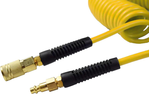 YOTOO Polyurethane Recoil Air Hose: 1/4" Inner Diameter by 10' Long with Bend Restrictor and Quick Coupler.