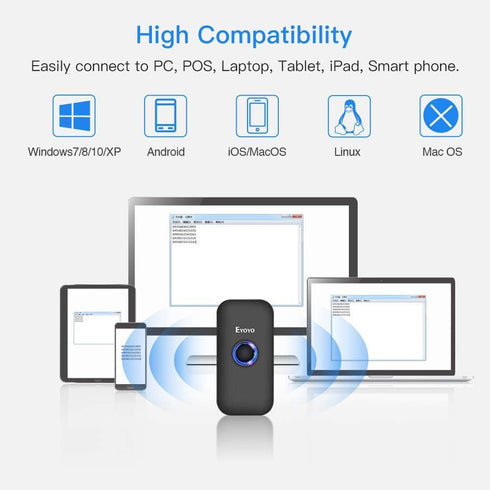 Eyoyo Mini 1D Bluetooth Barcode Scanner - 3-in-1 Bluetooth & USB Wired & 2.4G Wireless Barcode Reader for Windows,