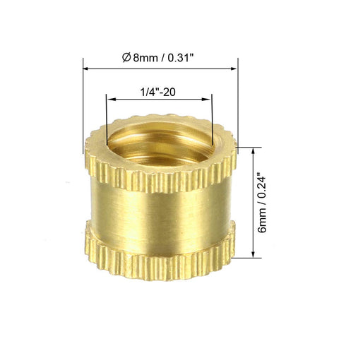 uxcell Knurled Insert Nuts - 25Pcs 1/4-20 Female Thread Brass Threaded Insert for 3D Printer Applications