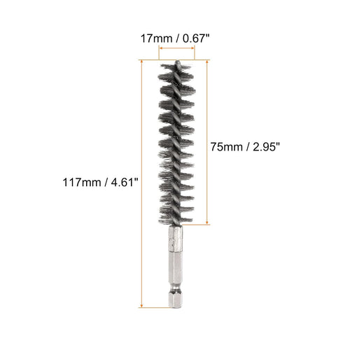 3pcs Stainless Steel Bore Brush 17mm Dia Cleaning Wire Brush with Handle 1/4 Inch Hex Shank for Tubes, Ports, Bearings