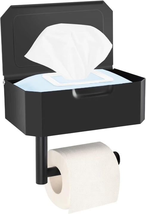 Toilet Paper Holder with Shelf, Flushable Wipes Dispenser for Bathroom Wipe Storage,