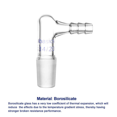 Glass 90 Degree Vacuum/Gas Adapter, Borosilicate Glass Bent Inlet with 14/20 Inner Joint for Lab Supply