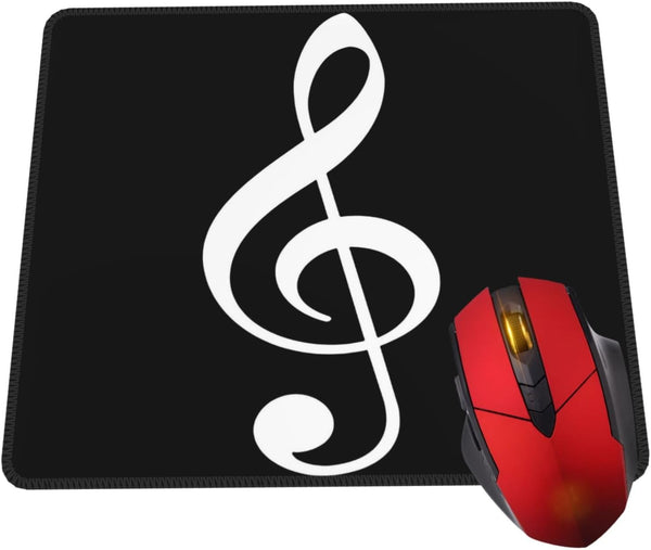 Music Note Black Mouse Pad for Desk, Non-Slip Rubber Base Square Gaming Mouse Mat for Home Office