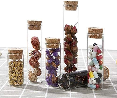 10Pcs 60ml Glass Test Tubes with Cork Stoppers, Clear Flat Borosilicate Glass Bottles for Storage