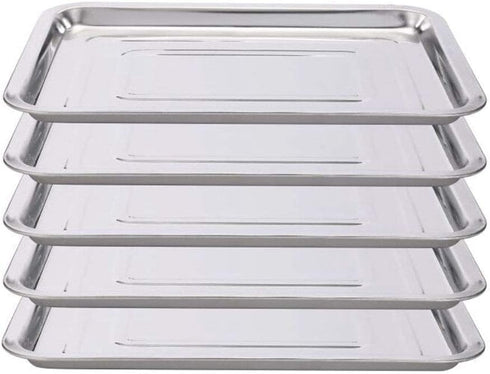DOWEI 5 Pack Stainless Steel Trays, 13.5" X 10" Surgical Flat Bottom Trays for Dental Medical Body Piercing Lab Supplies