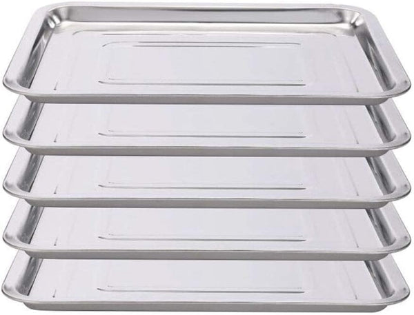 DOWEI 5 Pack Stainless Steel Trays, 13.5" X 10" Surgical Flat Bottom Trays for Dental Medical Body Piercing Lab Supplies