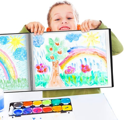 Dunwell 11x14 Portfolio Binder Folder (Black, Horizontal) with 24 Plastic Sleeves, Portfolio Presentation Book for Kids