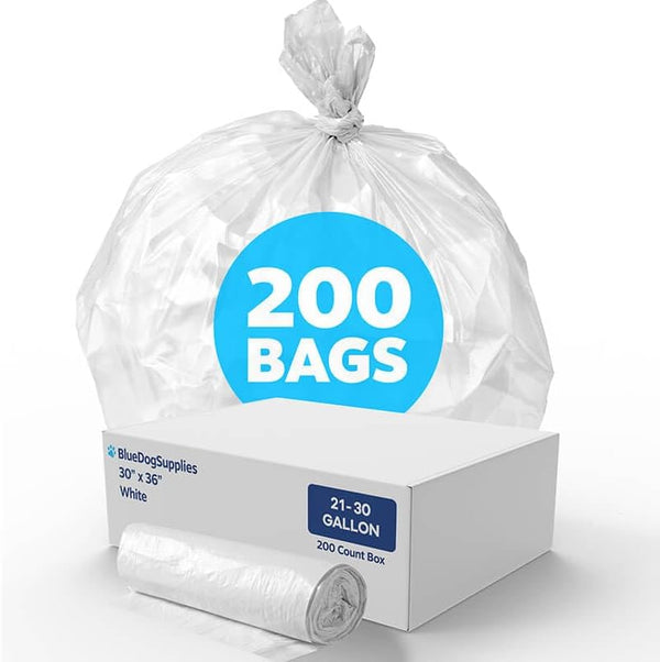 BlueDogSupplies Every Day Value 21-30 Gallon Trash Bags White, 200 Count, Regular 0.5