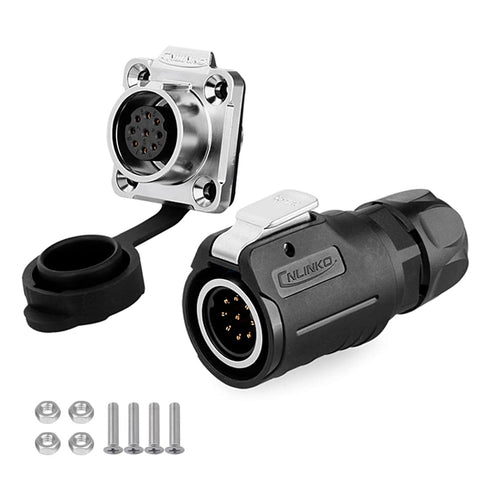 CNLINKO Male Female Plug Socket, 9 Pin Connector, Industrial Waterproof Power Connector, M16 5A for LED Strip