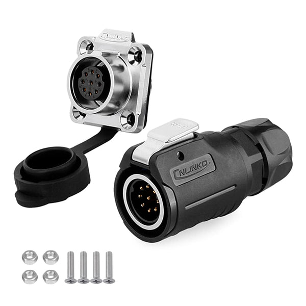 CNLINKO Male Female Plug Socket, 9 Pin Connector, Industrial Waterproof Power Connector, M16 5A for LED Strip