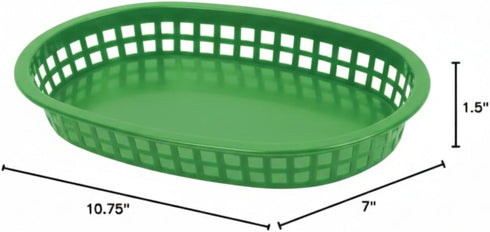 TrueCraftware 10-3/4" Set 12- - Oblong Fast Food Basket Green Plastic of Fry Fast Food Reusable Foodservice Restaurant