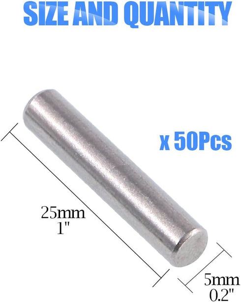 Glarks 50-Pieces Stainless Steel Dowel Pin 5x25mm Shelf Support Pegs, Fasten Elements Pin Rod