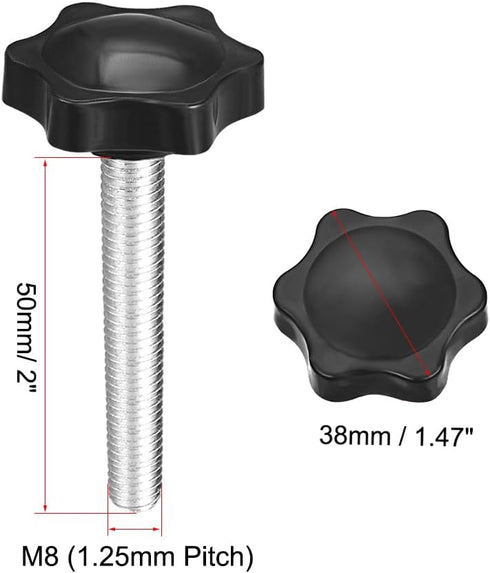 uxcell 2pcs M8 Screw Knob, 38mm Dia Black Hex Knob with 50mm Thread Length