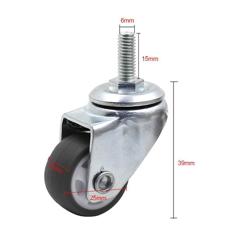 Luomorgo 8 Pcs 1" Caster Wheels Swivel Stem Casters for Small Tiny Shopping Cart Trolley Wheel, No Noise TPE M6 x 15mm Threaded Stem Caster, 141lb/64kg Load Capacity