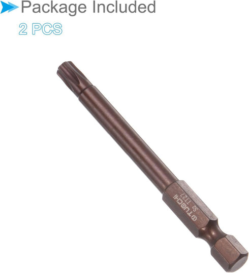 Magnetic Torx Screwdriver Bit T27 - 3" Length 1/4" Hex Shank, S2 Steel Star 6 Point Drill Driver (2-Pieces)