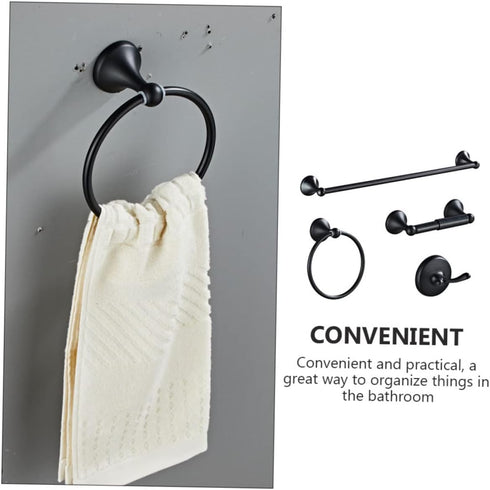 1Set Balacoo Black Towel Rack Accessory Stainless Steel Wall Mount Towel Ring for Bathroom Space Saving Design