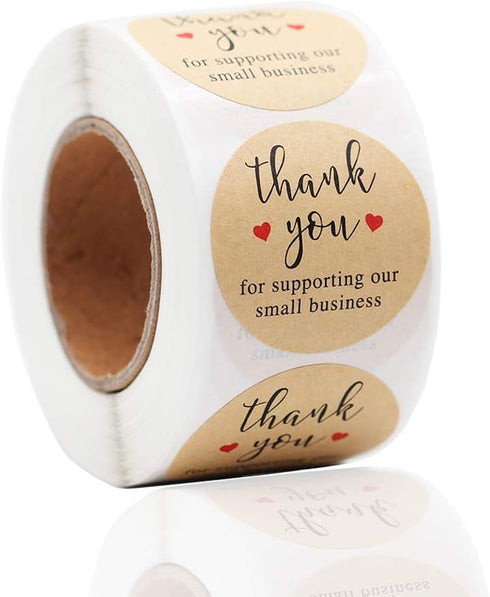 YOGET 1.5'' Thank You Stickers, Kraft Paper Labels for Supporting Our Small Business, 500 Labels