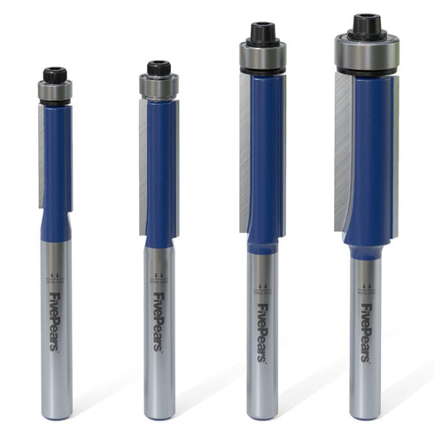 FivePears 4Pcs Flush Trim Router Bits Set, 1/4 Inch Shank, Bottom Bearing for Woodworking, Various Diameters