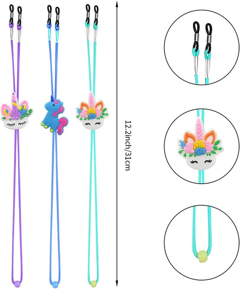 ZXSWEET 8PCS Kids Glasses Strap, Unicorn Rainbow Adjuster Stretchy Eyeglass Strap for Girls and Boys