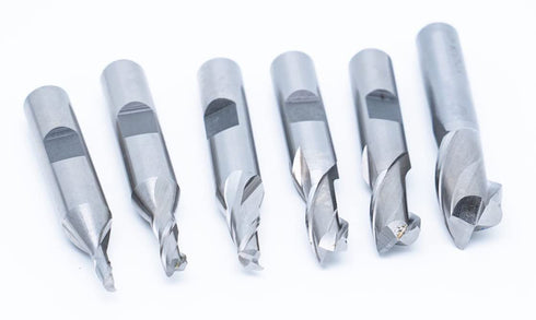 Single End 2 Flute End Mill Set - 6PCS with 3/8" Shank, Plastic Stand